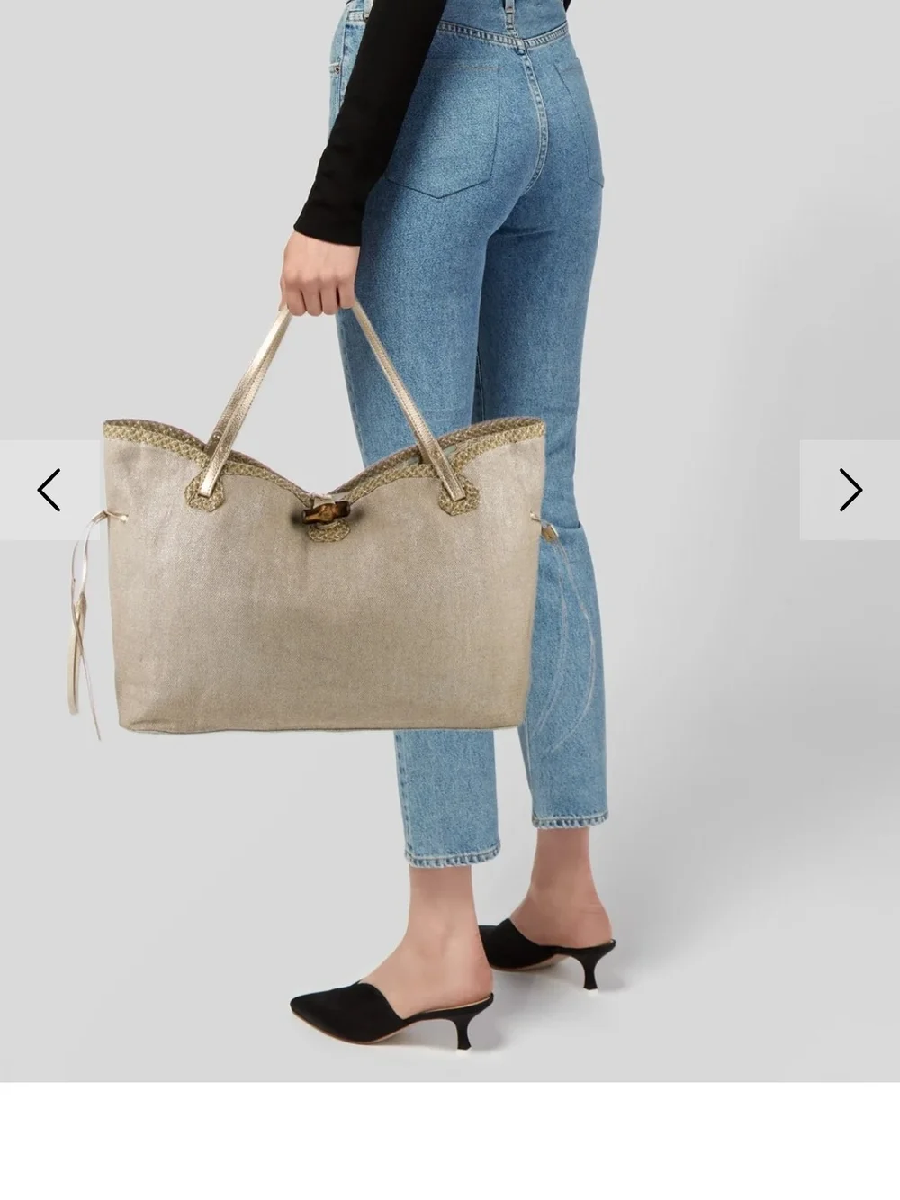 Eric Javits Gold Woven Tote with Tortoiseshell Clasp